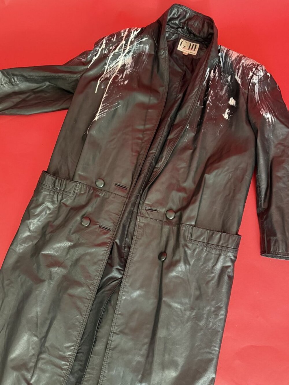 Upcycled Leather Statement Coat – Vintage 80s/90s Black Trench - Picture 7 of 12